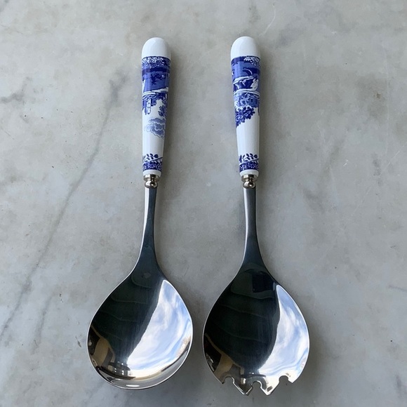 SPODE BLUE ITALIAN SALAD SERVERS SET OF 2 NIB NEW - Picture 7 of 11